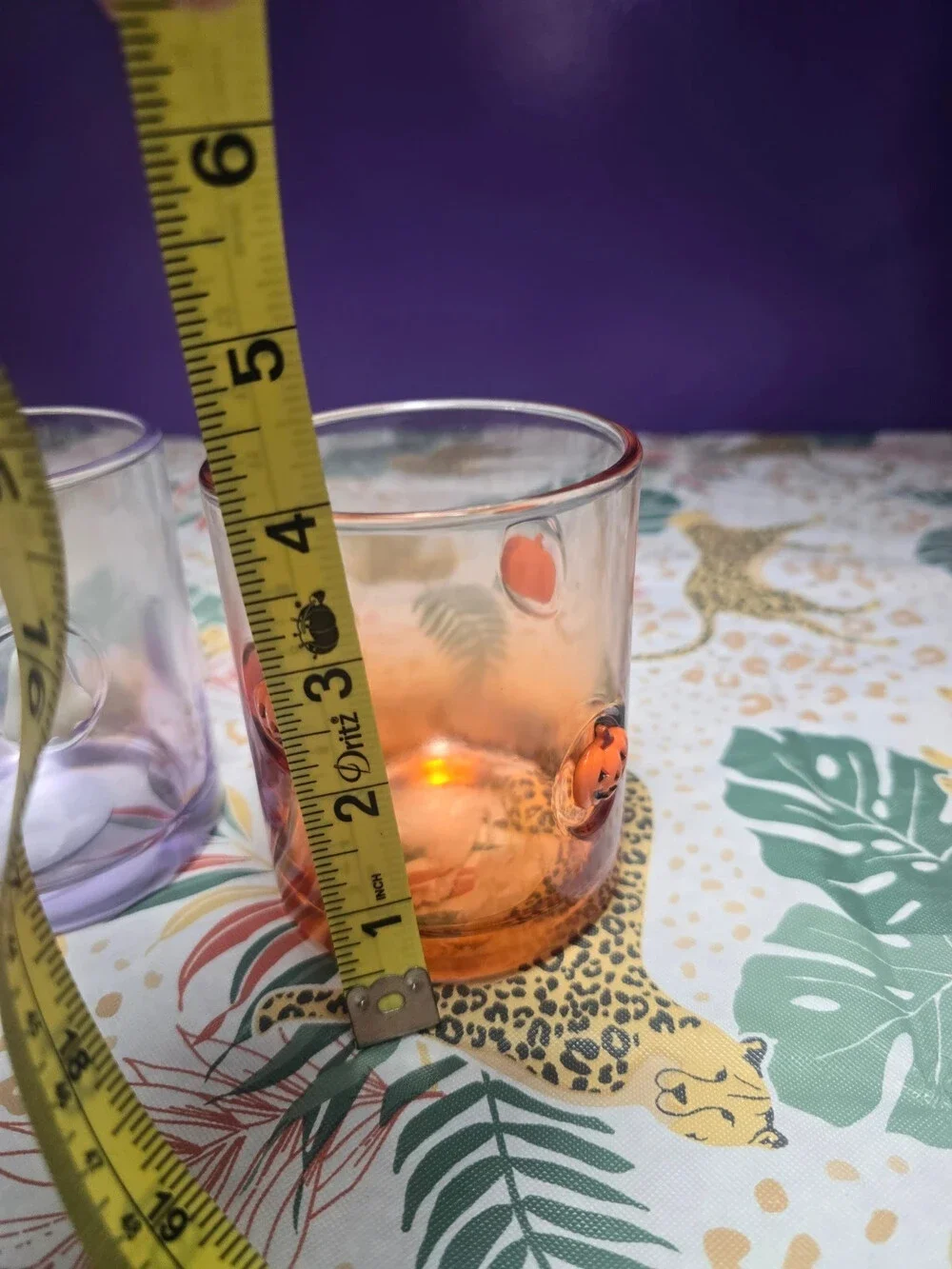 Set of 2 Halloween Glass Tumblers 3D Raised Ghost & Pumpkin Lowball Rocks Glasse